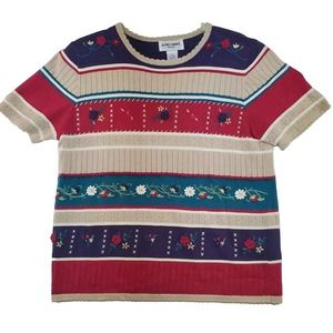 Adeline By Alfred Dunner Petite Sweater Women's Size PM Multicolor Floral Knit